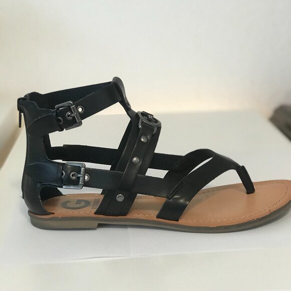 Guess Gladiator Sandals Flat Black Size 8 GG Martin - Picture 6 of 11